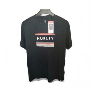 ⭐️NWT Men’s Hurley Black T-Shirt with Red Striped Logo 100% Cotton Size Menium